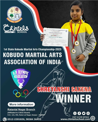 The goal of Martial arts is not for the destruction of the opponent but rather for self-growth and self-perfection." The Chintels School congratulates Ridam Kaul and Shreyanshi Saxena for winning in the 1st state Kubodo Martial Arts Championship-2023